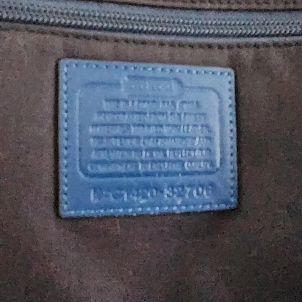 Coach Tan Signature Canvas Tote with Blue Trim - Picture 4 of 11